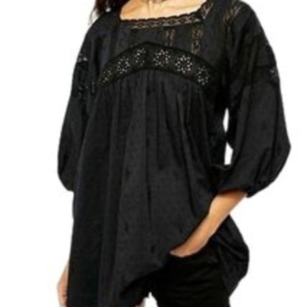 Free People Black Babydoll Shirt